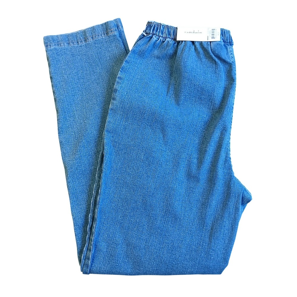 Croft & Barrow Womens Large Average Blue Stonewash Elastic Waist Denim Pants NEW